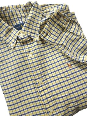 Ralph Lauren Blue & Yellow Plaid Long Sleeve Pony Logo Button Down Size XL
